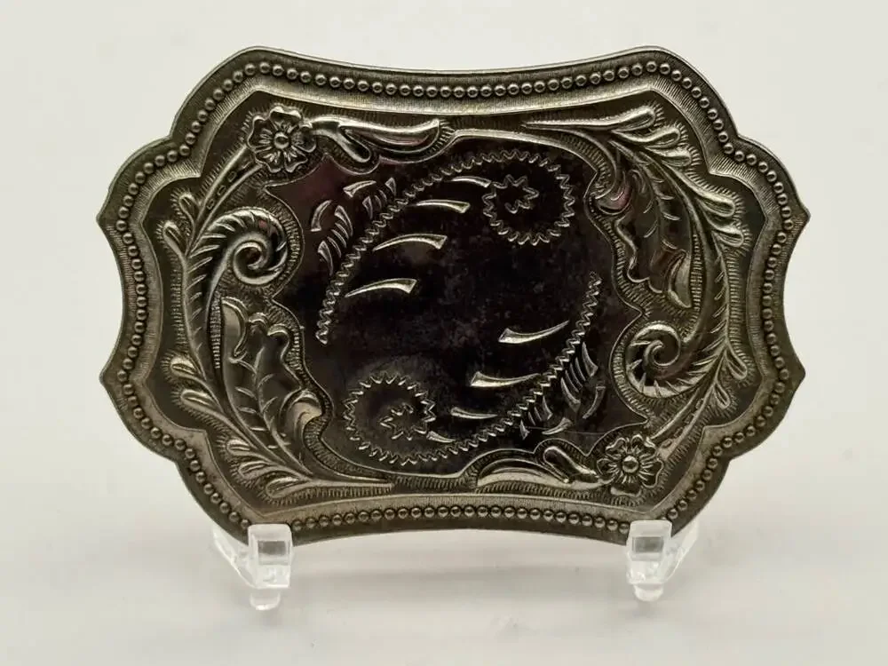 Belt Buckle Ornate Floral Engraving Scalloped Western Shape Bear Claw Marks